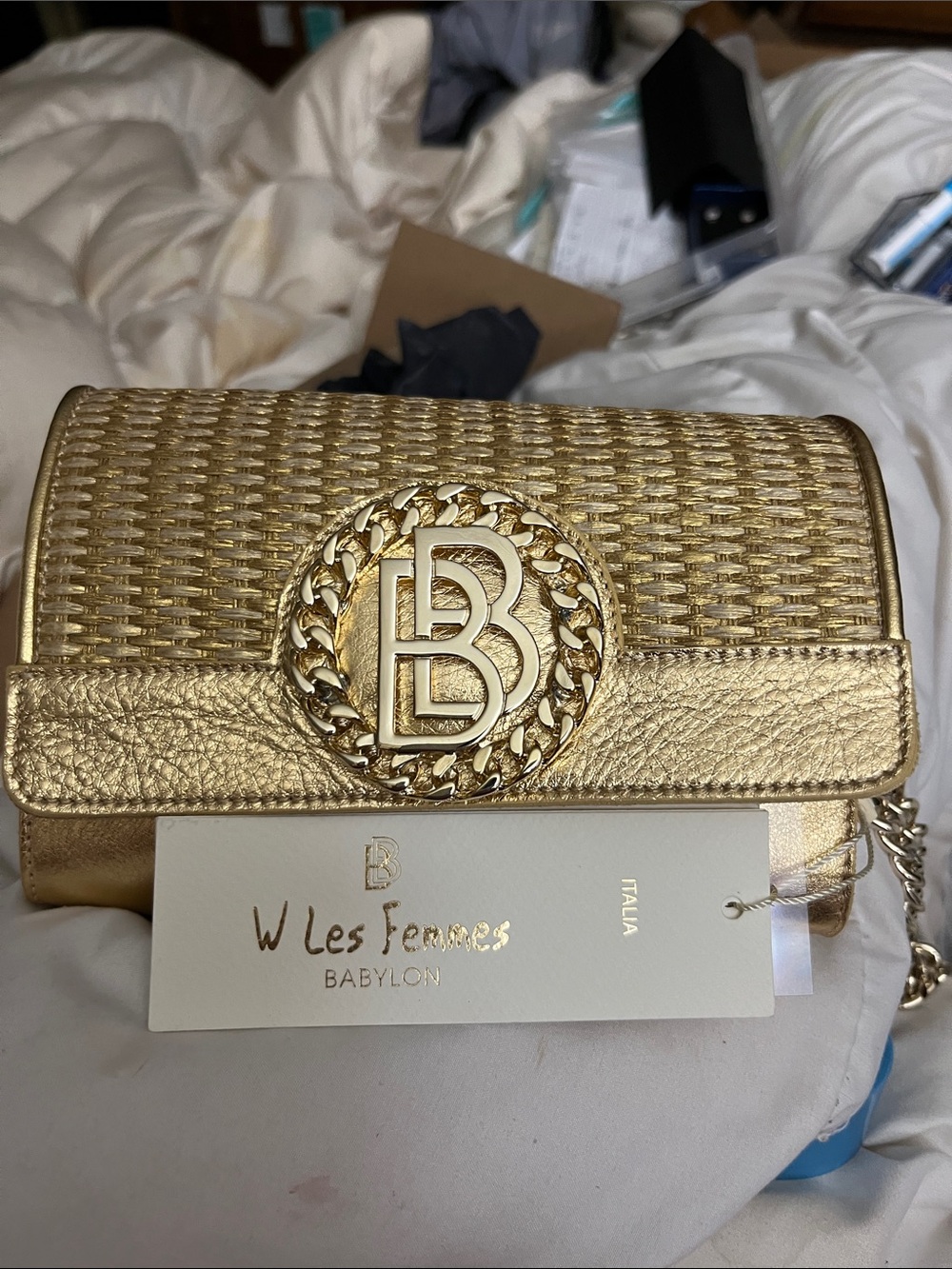 Babylon Italian Metallic Gold Chain Crossbody Bag